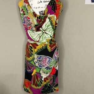 053 - Alfani NWOT Black Multicolor Floral Midi Dress, Size 4